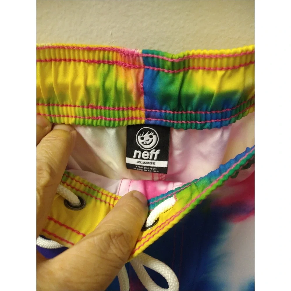 Neff Tie-Dye Colorful Drawstring Swim Shorts Trunks Men's XL Beach Resort Vacay
